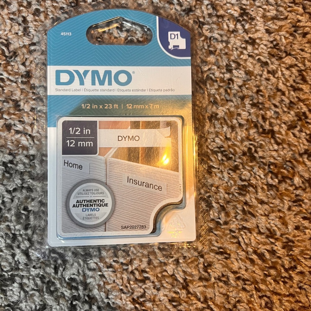 DYMO Standard Label Tape 1/2 in x 23 ft Black on White Label Maker